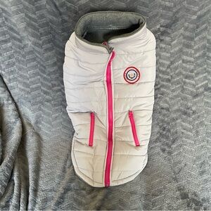 Cute Light Grey with Hot Pink Zippers Winter Dog Coat with Cold Alert Technology